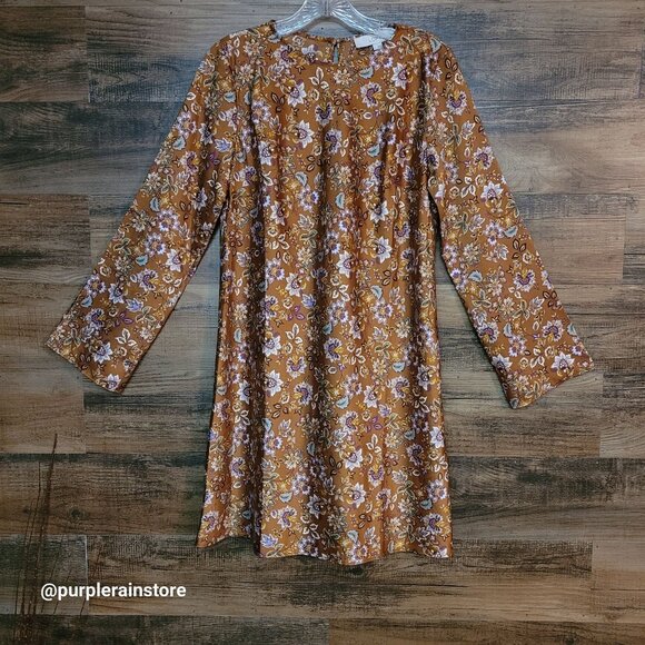 LOFT Floral A Line Dress Size 4 Flare Sleeve Stretch Boho Western Country - Picture 1 of 12